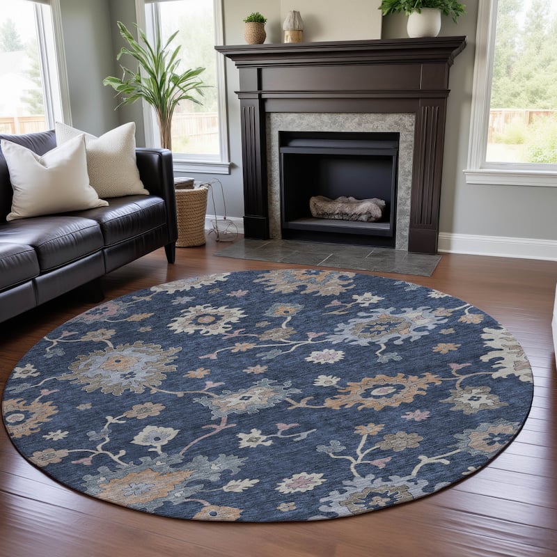Premium Washable Super Soft Traditiional Spaces Mayfield Rug - Navy - 8' x 8'