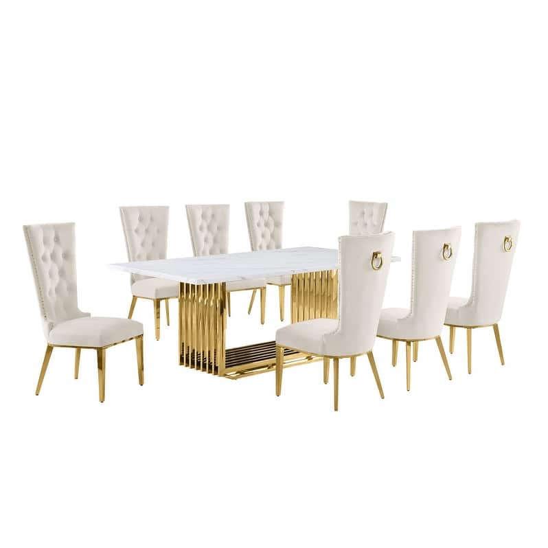 Best Quality Furniture D312/3-SC330-7 Dining Set with 79" White Marble Top