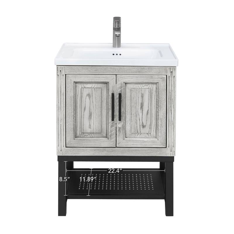 Roomfitters 24" Bathroom Vanity with Sink, Freestanding Storage Cabinet with 2 Doors and Open Shelf