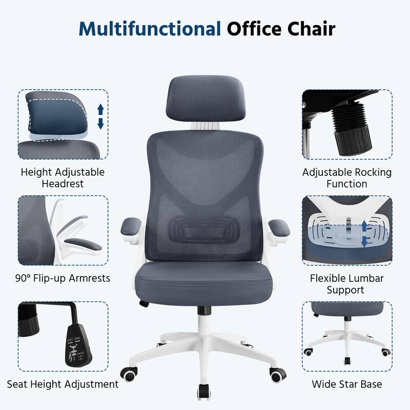 Yaheetech High Back Mesh Office Chair with Flip-up Armrest Ergonomic Desk Chair - N/A