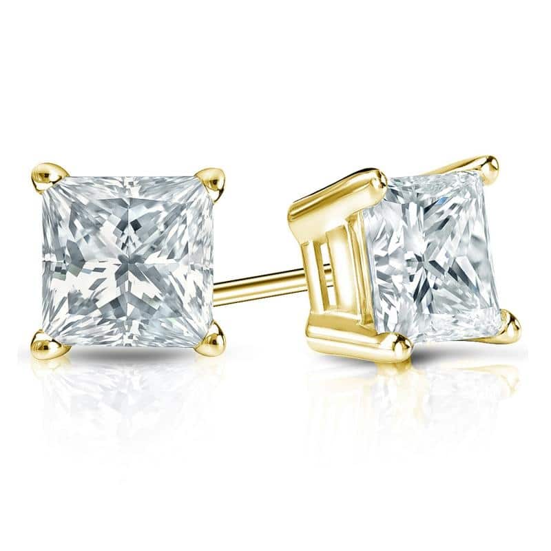 Auriya 14-karat Gold Lab Grown 1.50 carat TDW Princess Diamond Stud Earrings 4-Prong Basket Push-back