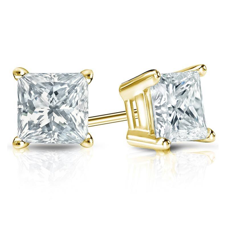 Auriya 14-karat Gold Lab Grown 1.50 carat TDW Princess Diamond Stud Earrings 4-Prong Basket Screw-back