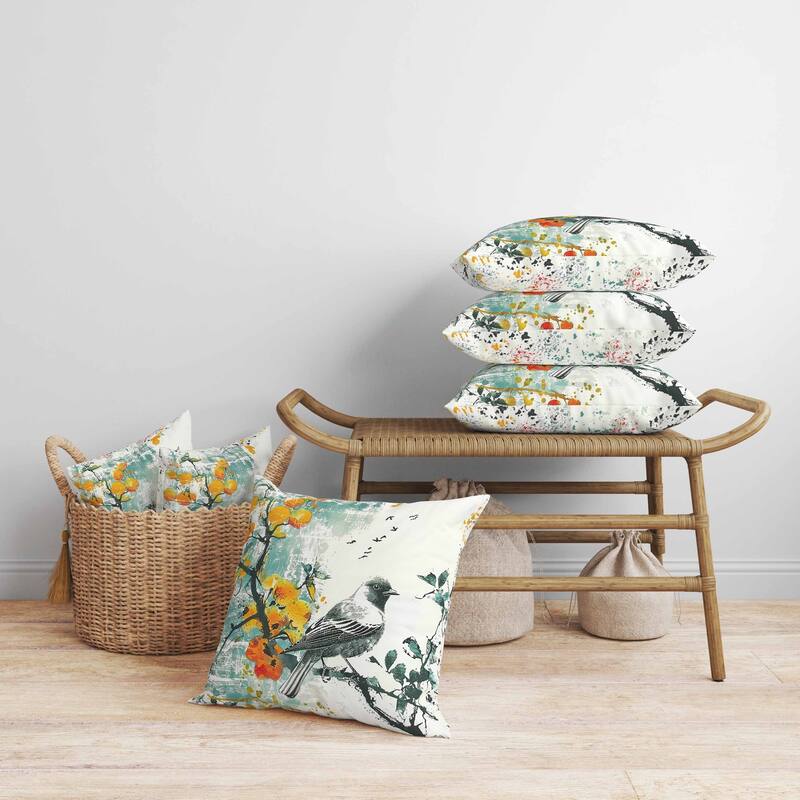 Winter Plum Song Faux Suede Reversible Throw Pillow White and Teal
