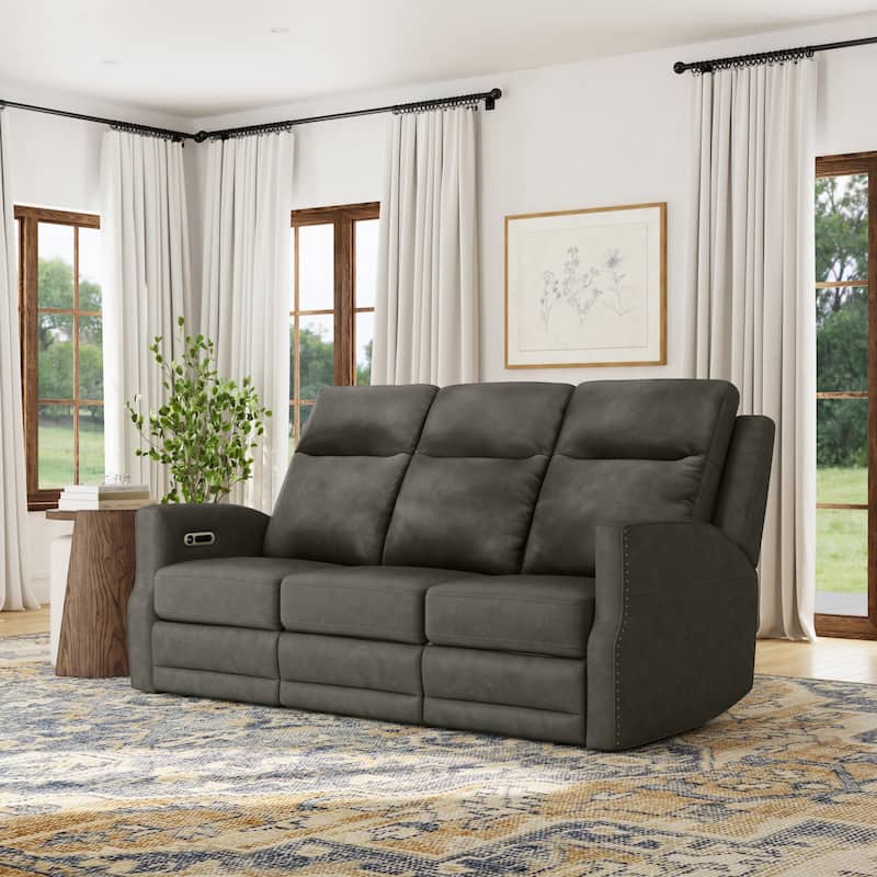 Maxwellton Cedar Power Reclining Sofa with Power Headrests and Lumbar by Flexsteel - 79" x 42" x 39" - Cinder