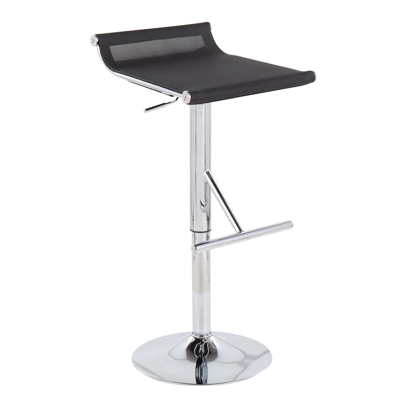 Lumisource Mirage Ale Adjustable Bar Stool in Chrome and Silver Mesh - 18"Lx16"Wx26.25-35"H