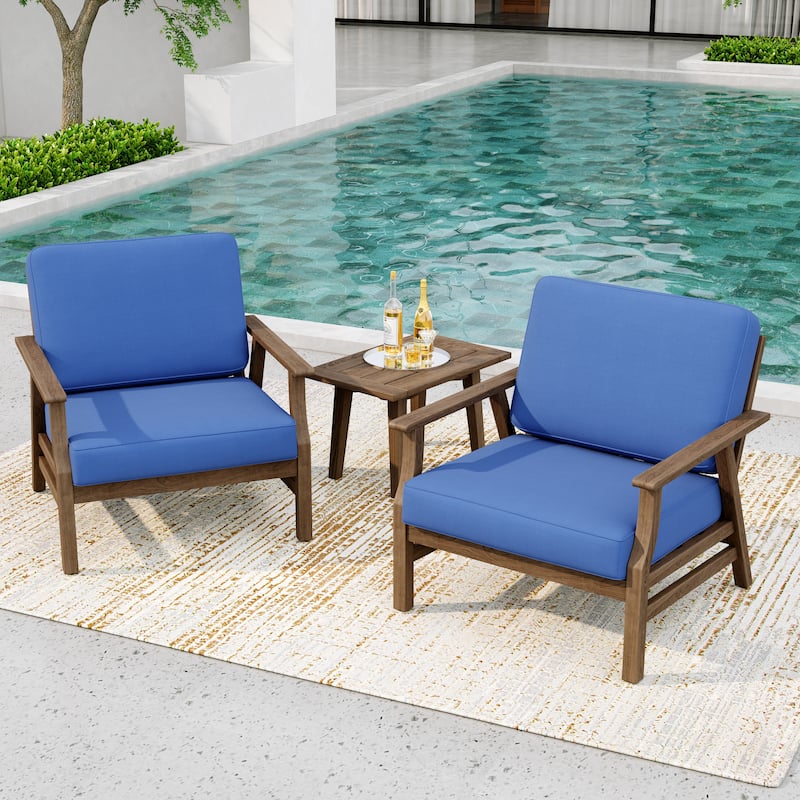 2 Set Acacia Wood Patio Club Chair with Cushion Outdoor Arm Chair