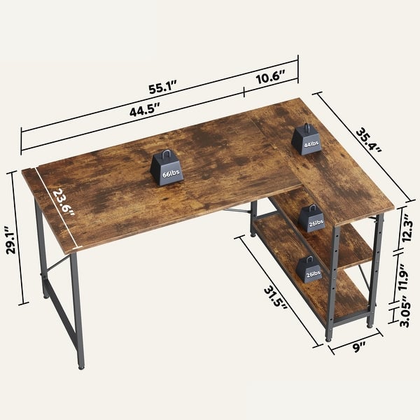 dimension image slide 0 of 13, Small L Shaped Desk with Storage Shelves Corner Computer Desk