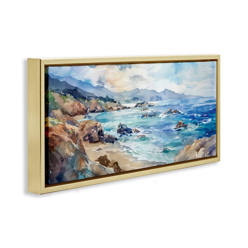 Stupell Blue Toned Beach Edge Framed Floater Canvas Wall Art Design By Heidi Kuntz