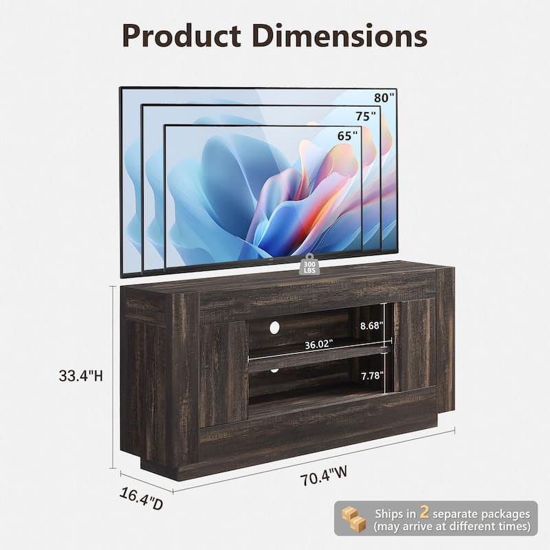 70" Modern TV Stand, Wood Entertainment Center for TVs Up to 80"