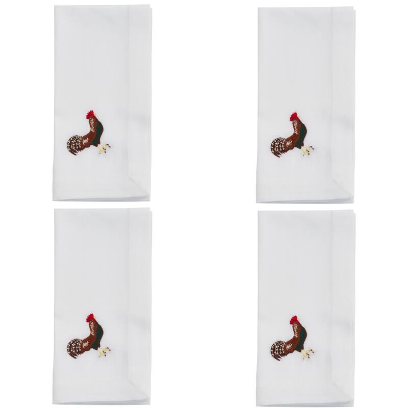 Embroidered Table Napkins With Rooster Design (Set of 4) - 20"x20"