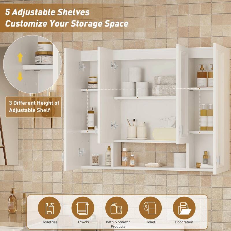 Modern Bathroom Cabinet with 5 Adjustable Shelves, Wall-Mounted Medicine Cabinet