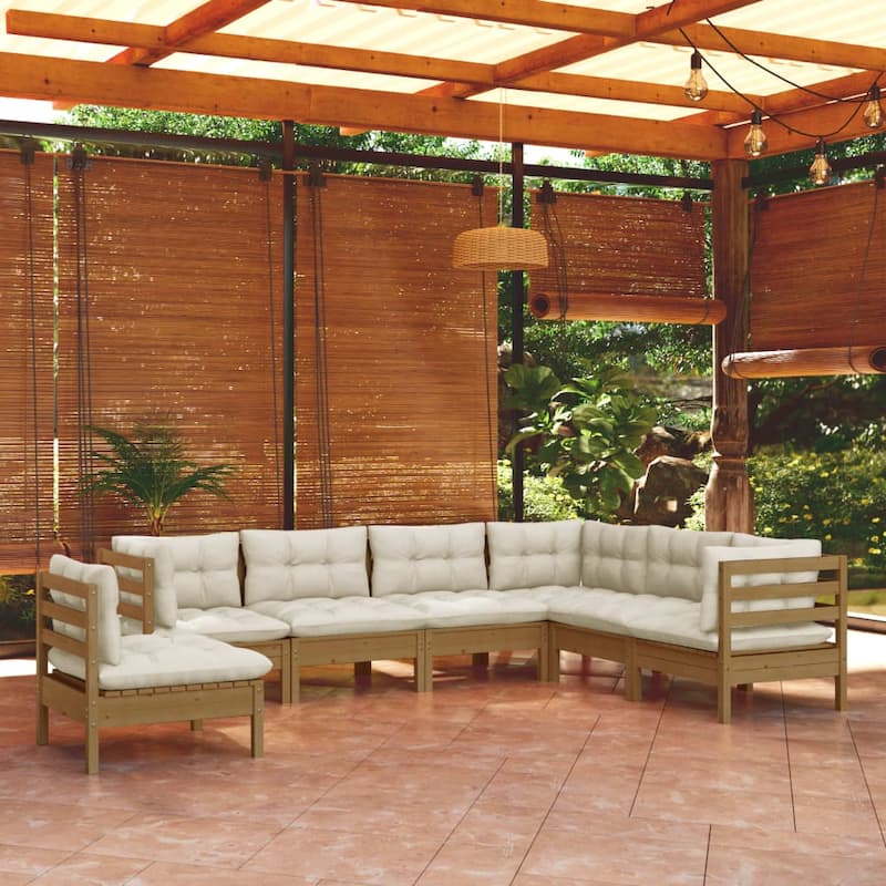 vidaXL Solid Pinewood Patio Lounge Set 8 Piece with Cushions Multi Colors - 25" x 25" x 24.6"