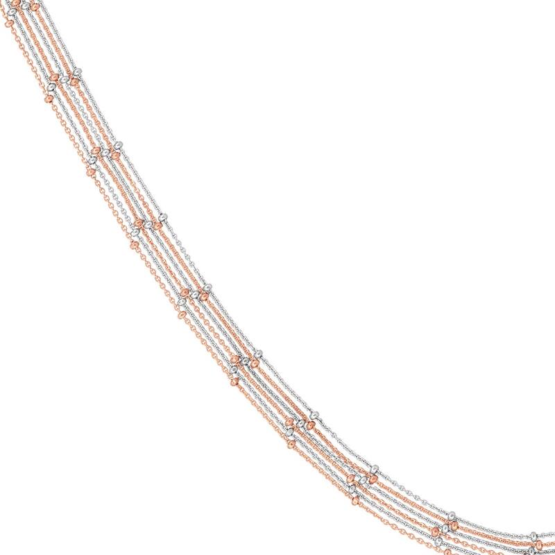 Curata 925 Sterling Silver 18" Pink and White 6 Strand Adjustable Saturn Chain Necklace