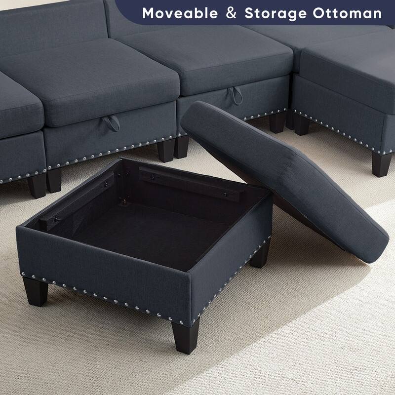 Mixoy Rivet Design Flexible Combination Reversible 4-Seater Modular Sofa with Storage Ottomans,Linen Convertible Sleeper Sofa