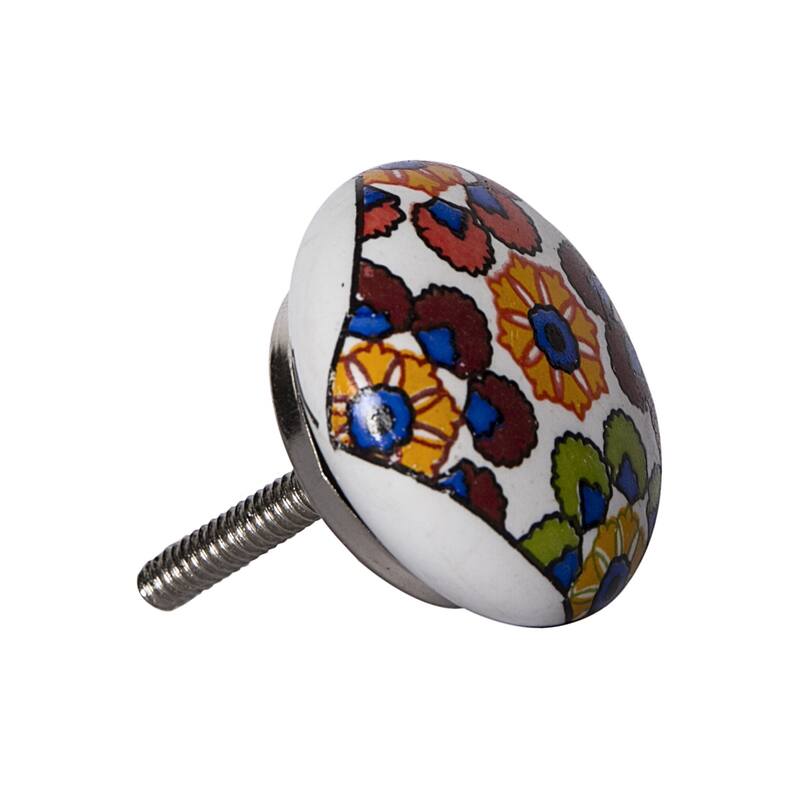 Set of 8 Hand-Painted Blue and Orange Ceramic Drawer Pull Knobs - 1.50” x 1.50” x 1.50”