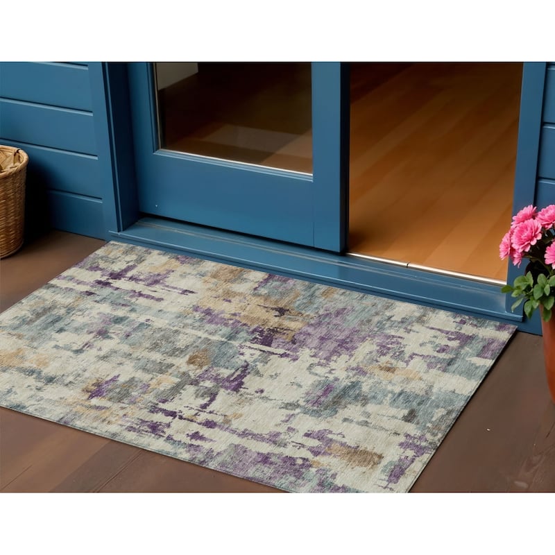 HomeRoots Abstract Transitional Rectangle Outdoor Rug - 3' x 5'