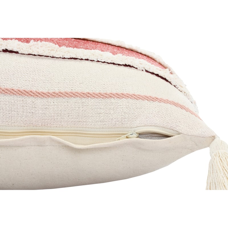 HomeRoots 14" X 36" Red And Off-White 100% Cotton Striped Zippered Pillow