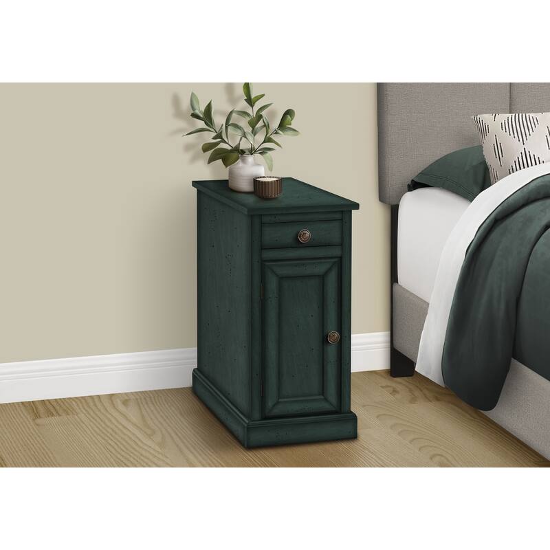 Accent Table, End, Side Table, Nightstand, Narrow, Bedroom, Lamp, Storage Drawer, Antique Blue Veneer, Traditional