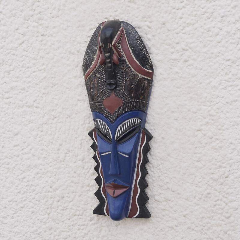 Novica Handmade Cultural Blue African Wood Mask