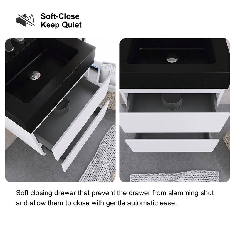 Single Sink Floating Bath Vanity in with Solid Surface Top