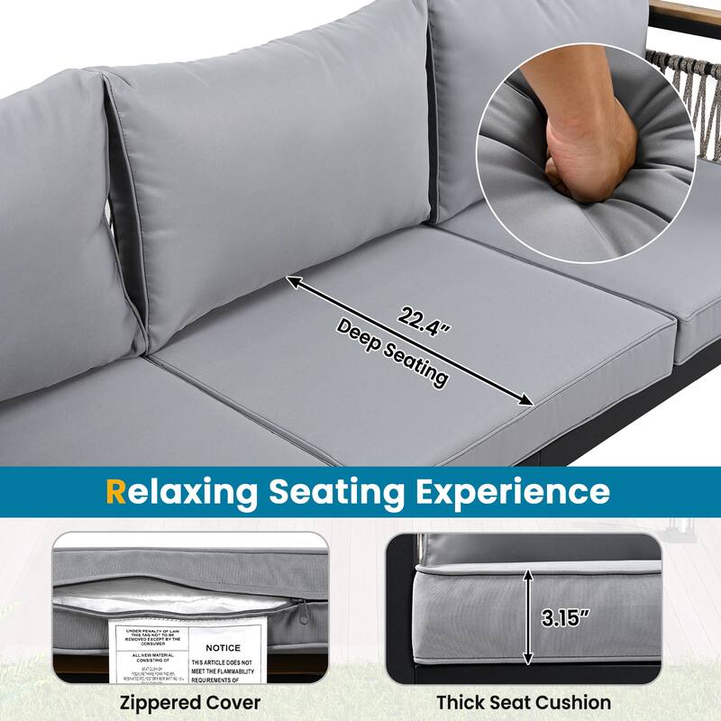 Roomfitters 4-Piece Outdoor Sectional Sofa Set 5-Person Patio Conversation Seating Group with Cushions and Coffee Table