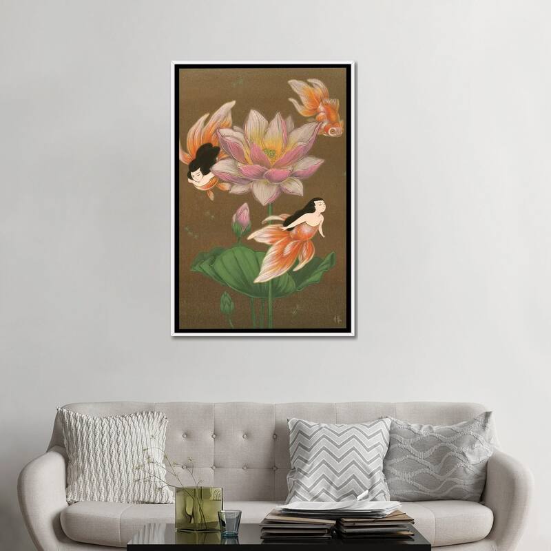 iCanvas "Goldfish Mermaids - Summer Lotus" by Martin Hsu Framed