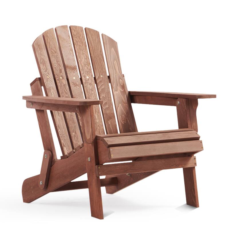 Oversize Wooden Outdoor Folding Adirondack Chair with Pre-Assembled BackRest & SeatBoard, for Garden Pool Deck Firepit