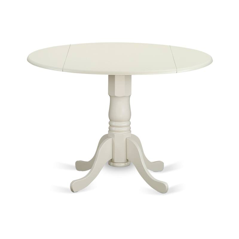 HomeStock 5-Piece Round Linen White Finish Solid Wood Top Dining table with 4 Chairs with Drop Leaf Slat Back