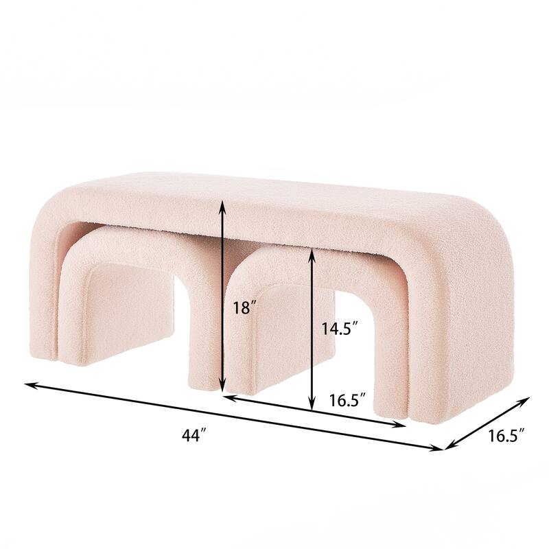 Set of 3 U-Shaped Modern Bench Ottoman Bench for Entryway - Pink