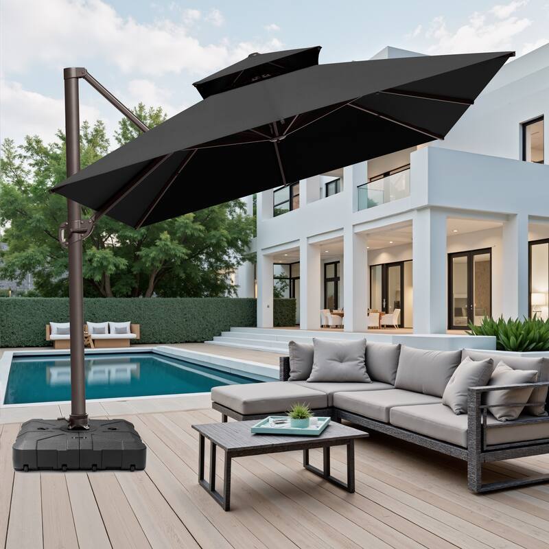 Outdoor Patio 10 x 13 FT Cantilever Umbrella Double Top with Rod Base