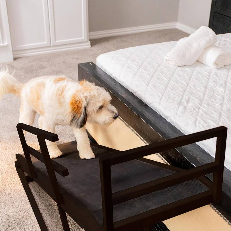DoCred Folding Non-Slip Rubber Mat Wooden Dog Ramp For High Bed - 55.1"L x 17.7"W x 27.5"H - Black-BK