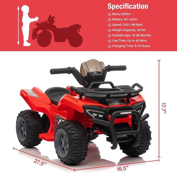dimension image slide 3 of 4, Kids ATV 4 Wheeler, 6V Ride on Toy Car for Toddlers Boys & Girls w/Music