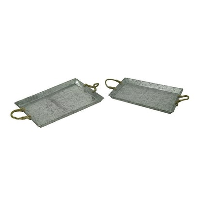 Galvanized Metal Rustic Serving Tray W Jute Rope Handles Set Of 2 1 5 X 20 14 Inches Galvanized Metal Rustic Serving Tray W Jute Rope Handles Set Of 2 1 5 X 20 14 Inches