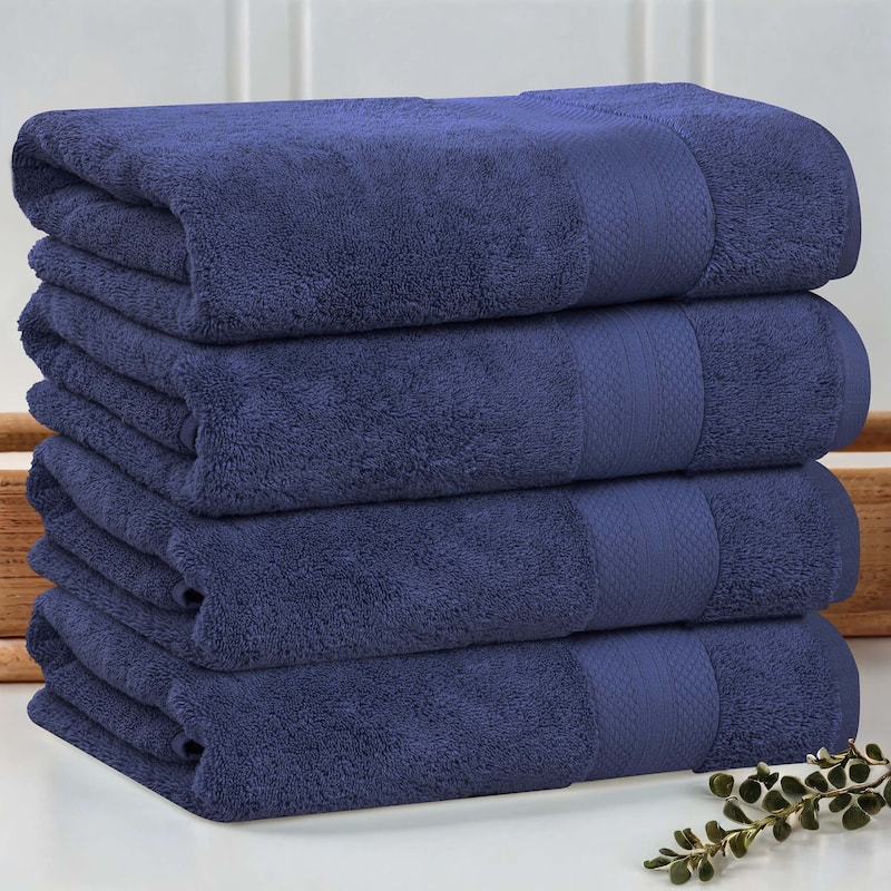 Superior Aria Turkish Cotton Heavyweight Bath Towel Set of 4 - Crown Blue