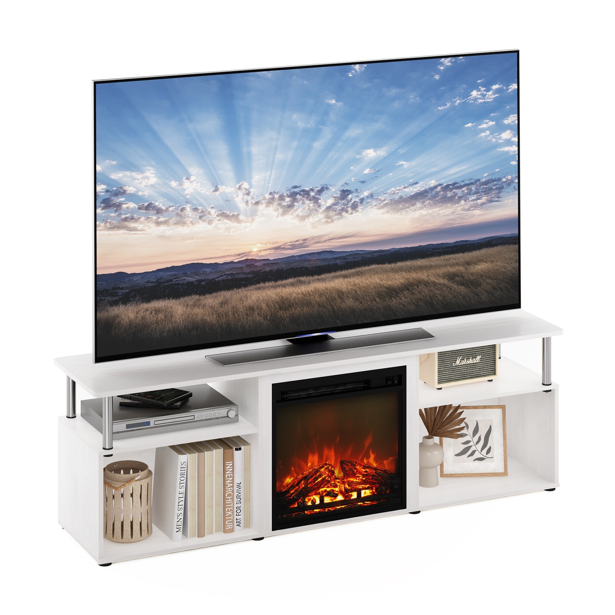 Furinno Jensen Fireplace Entertainment Center for TV up to-image