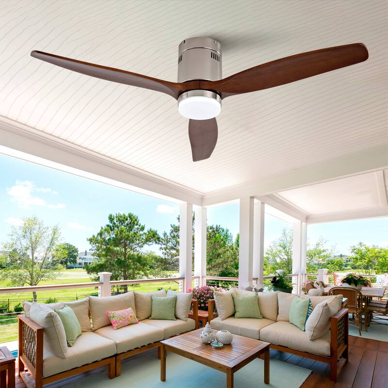 Hot sales 52 Inch Modern Ceiling Fan ,3 Color Dimmable 5 Solide Wood Blades Remote Control Reversible DC Motor With Led Light