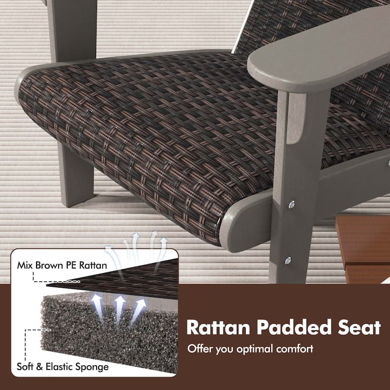 Costway Patio Adirondack Chair with Rattan Padded Seat Wide Armrests & - See Details