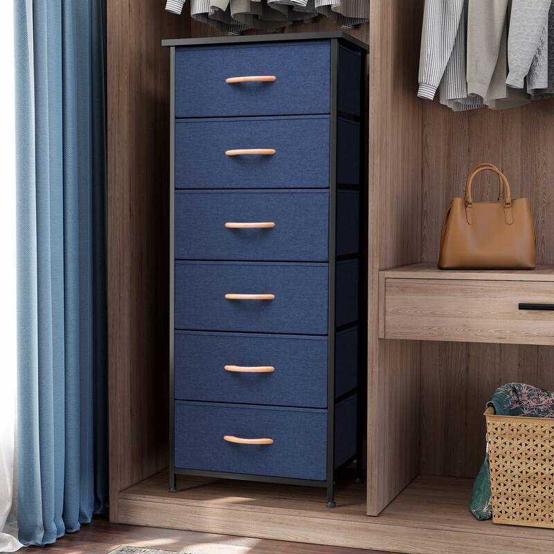 6 Drawers Chest - Vertical Storage Tower Steel / Wood / Fabric Dresser
