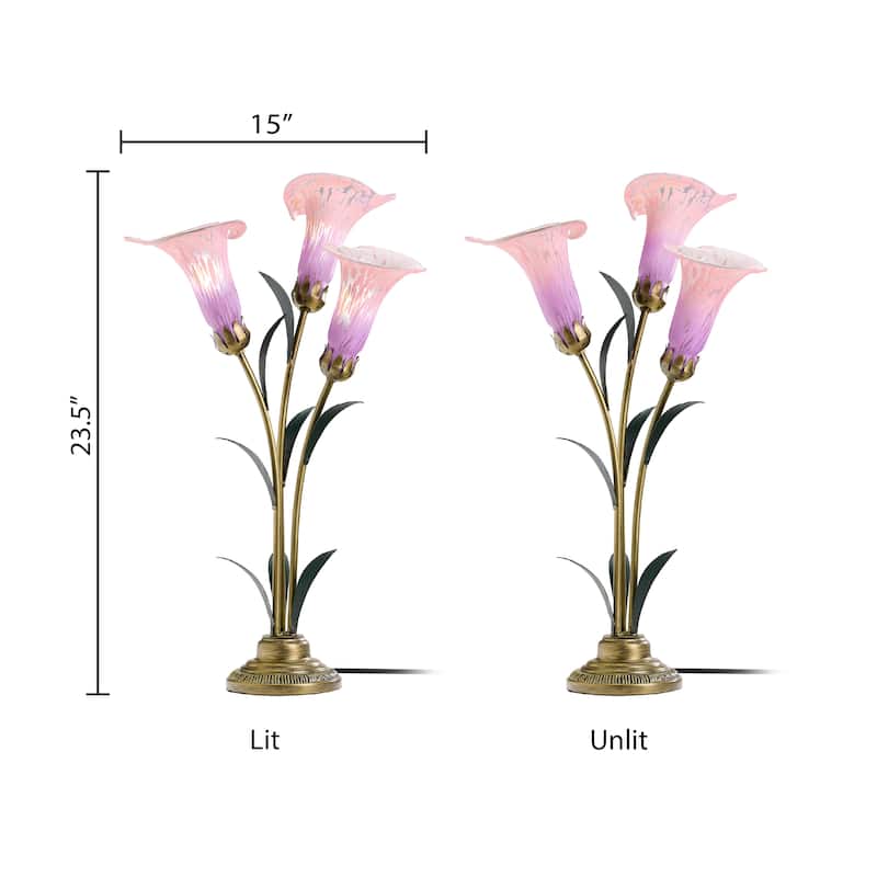 River of Goods Bronze Metal and Glass 3-Shade Calla Lily Table Lamp