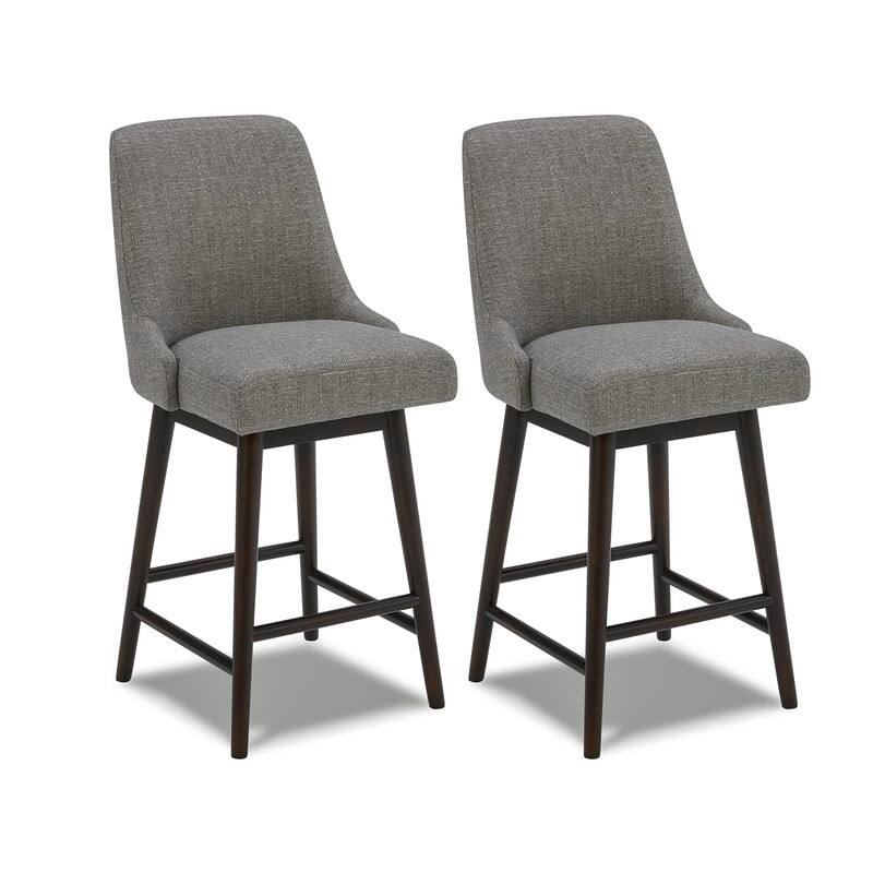 Spruce & Spring Hazel Upholstered Counter Height Swivel Barstool with Back - Set of 2 - Fog Grey-Fabric