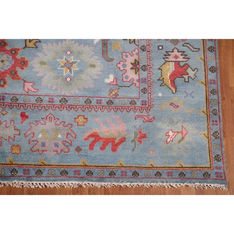Transitional Blue Oushak Oriental Area Rug Handmade Floral Wool Carpet - 8'1"x 9'6"