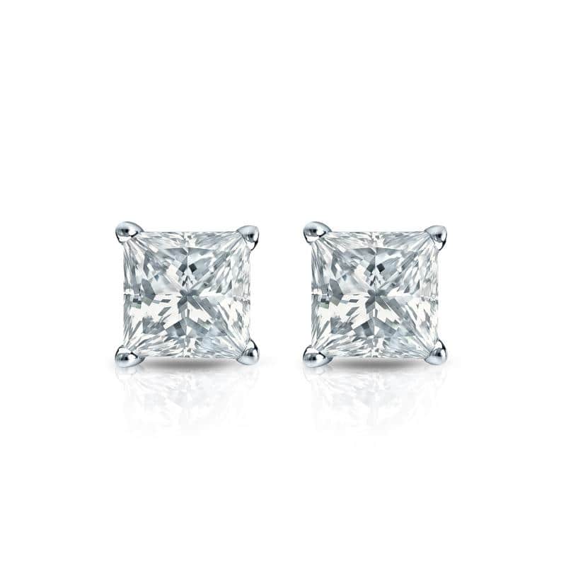 Auriya 14k Gold Lab Grown Princess Diamond Stud Earrings 0.50 to 5.00 ct. tw. 4-Prong Basket Push-Back (F-G VS)