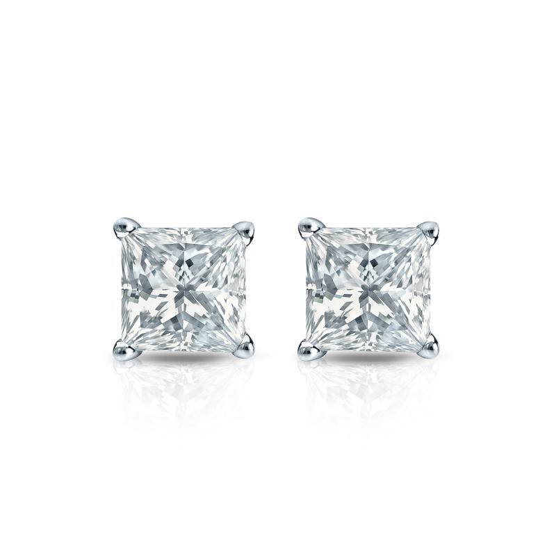 Auriya Plat Gold Lab Grown 0.50 carat TDW Princess Diamond Stud Earrings 4-Prong Basket Push-back