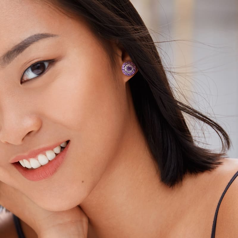 Miadora 3 1/2ct TGW African Amethyst and White Topaz Stud Earring Sterling Silver