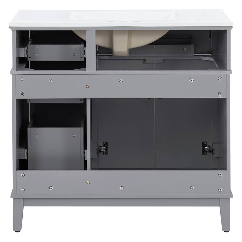 GDFStudio - Durham Modern Freestanding Bathroom Vanity Cabinet with Ceramic Sink, Soft Close Doors Drawers & Storage