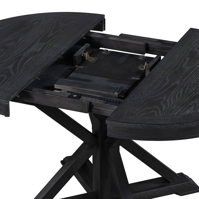 X-Cross Leg Round Dining Table Set Wooden Extendable End Table with 4 Upholstered Chairs for Dining Room & Living Room Bistro