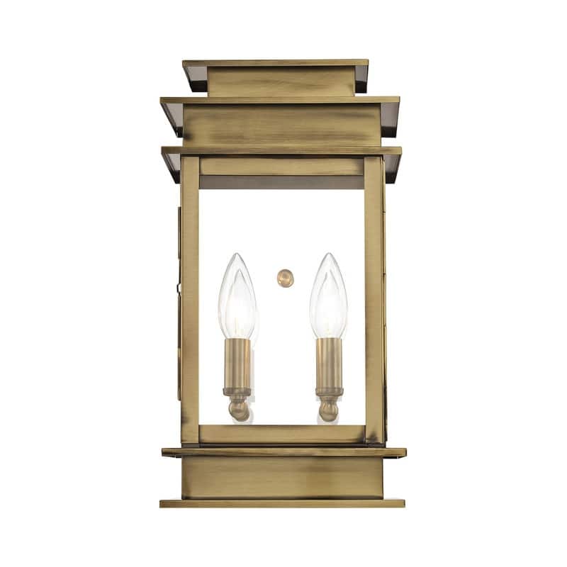 Livex Lighting 2-light Antique Brass Outdoor Wall Lantern, 2014-01 - 7.5" W X 14" H X 5.75" EXT