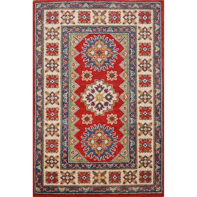 Red Kazak Foyer Rug Hand-Knotted Accent Geometric Wool Carpet - 2'8"x 4'0"
