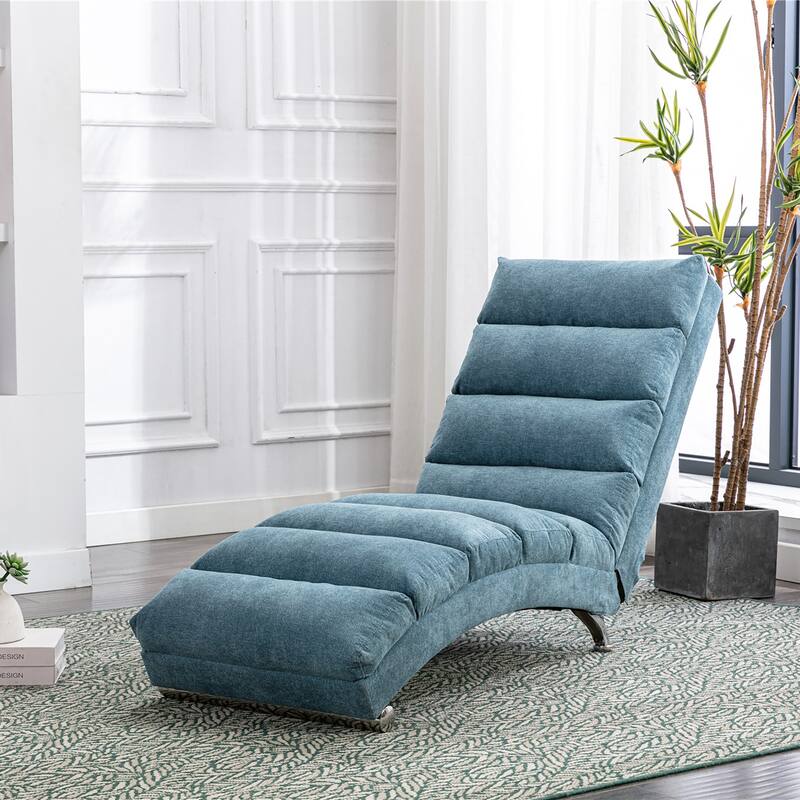 Blue Modern 21.65" High Back Upholstered Chaise Lounge Chair with Remote Control and Ergonomic Electric Massage - Blue