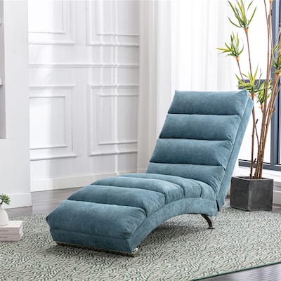 Blue Modern 21.65" High Back Upholstered Chaise Lounge Chair with Remote Control and Ergonomic Electric Massage